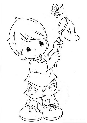 Printable little boy catching butterflies coloring pages